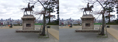 Statue of Date Masamune, stereo parallel view