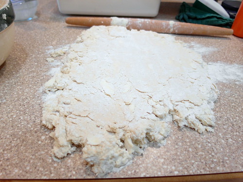 shaggy biscuit dough rolled out ready to be folded
