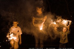 mother & sons with sparklers 