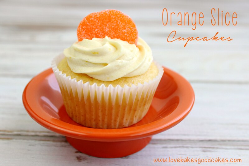 Orange Slice Cupcake in an orange bowl.