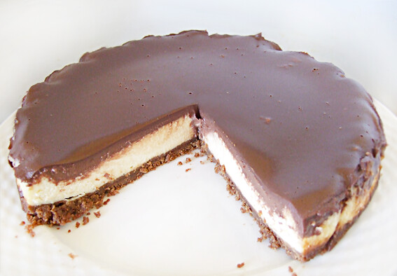 Gebakken cheesecake met chocolade ganache