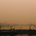 Foggy sunset at the Incheon port