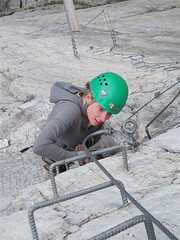 Helen on the strenuous overhanging section after the bridge Image