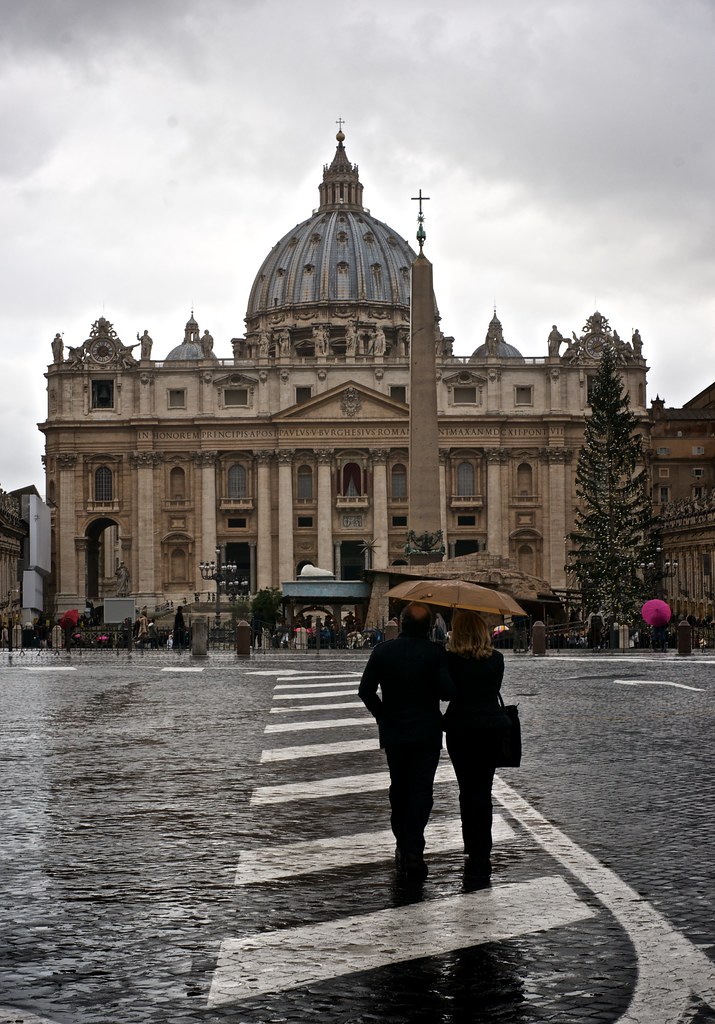 Couple Walking in the Rain to St. Peter's