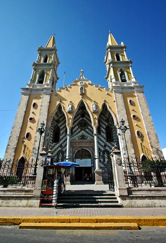 church architecture mexico exterior cathedral towers decoration wideangle symmetry mazatlan