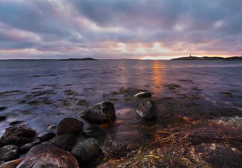sunset sea water rocks sweden västragötaland saltö