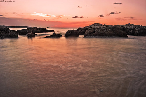 sunset sea beach water rock