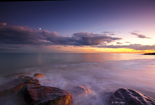 sunset sea sky moon beach rocks tide hight the4elements canon7d