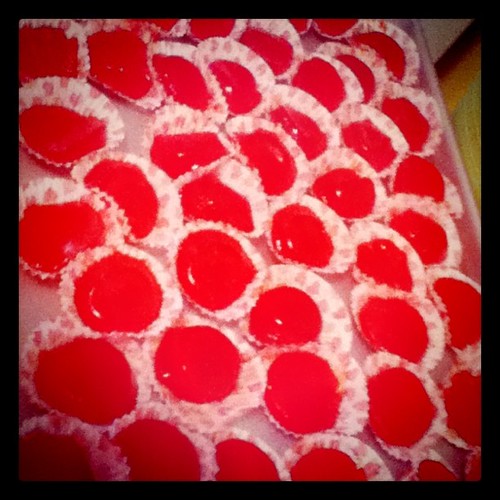 47 cherry jello shots... There were 48 but, well, y'know.