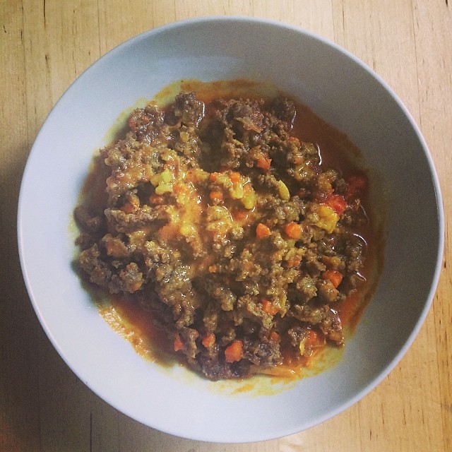 Day 4, #Whole30 - lunch (leftover ground pork sausage with leftover curry sauce)