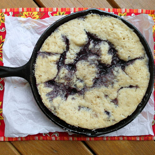 Mixed Cherry-Berry Grunt in a cast iron pan.