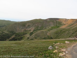The Fall River Road (foreground) and the Lava Cliffs as seen from Huffers Hill and the Alpine Ridge Trail, Rocky Mountain National Park, Colorado