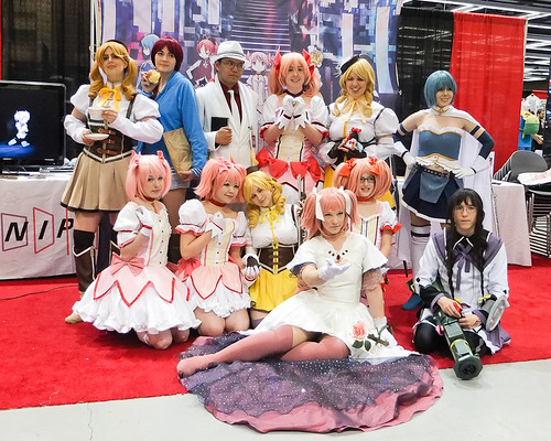 Madoka Magica cosplayers at the Aniplex booth