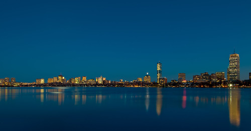 boston skyline night reflections charlesriver