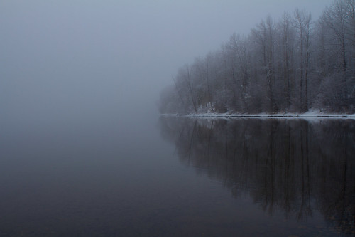 lake snow reflection fog day 28mm calm canonef28mmf18usm 52weeks2011 pwwinter