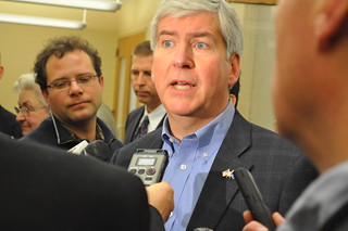 Michigan Governor Rick Snyder Talks with Media after Michigan Municipal League Board Meeting
