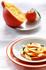 Pumpkin salad with cheese and clementine