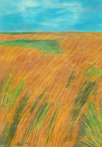 blue original light sky italy white color green art nature beautiful beauty field grass yellow painting paper landscape geotagged corn cornfield europe paint artist italia artistic wind outdoor drawing pastel iraq east painter draw crayon exile middle perugia iraqi ocher middleast akab cloudclouds wasfi