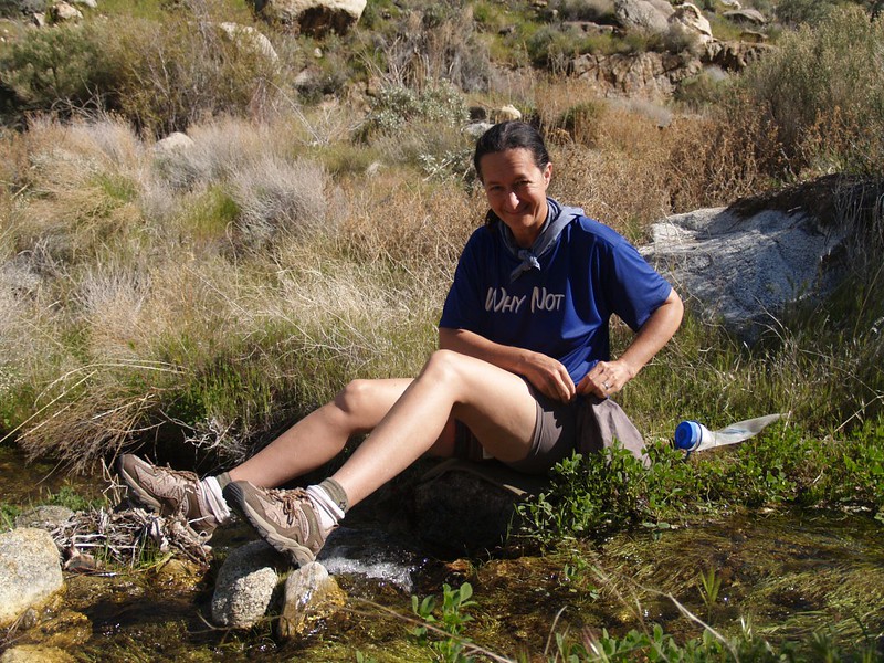 Vicki filtering water in the stream in Indian Canyon