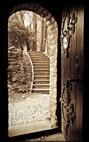 old light castle stone sepia stairs gate key shadows antique steps poland polska tone cieszyn toning brama