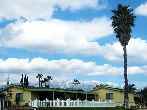 california sky house snow mountains tree clouds landscape palm calimesa plantationonthelake