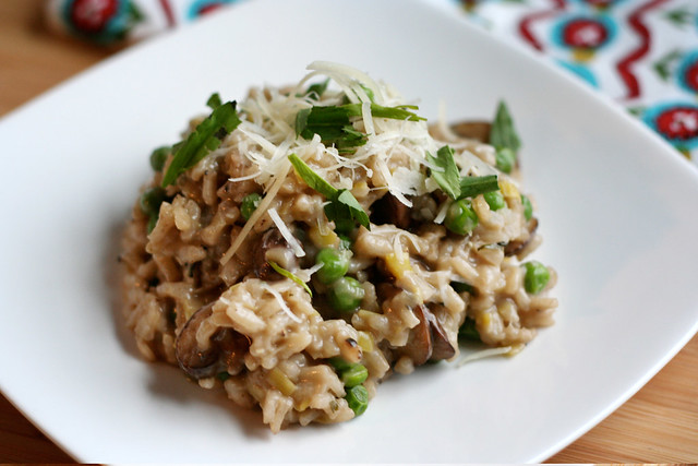 Spring Mushroom Risotto with Leeks and Sweet Peas