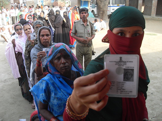 Women line up in Sikanderpur (Siwan) to cast vote in Bihar Panchayat Poll 2011