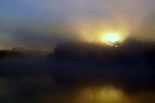 fog sunrise fishing satcherpond