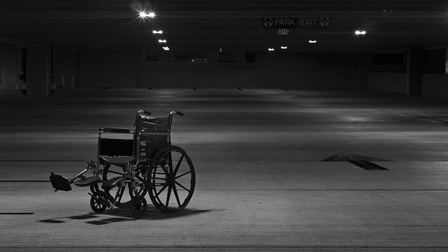 blackandwhite bw monochrome hospital mono parkinggarage empty garage wheelchair