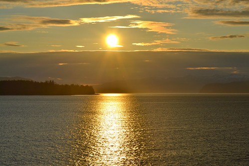 sunset reflection alaska clouds forest cruising inlet insidepassage cruises seaprincess princesscruise