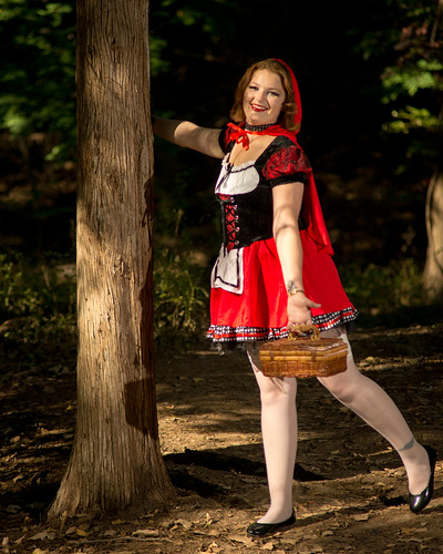 woodward oklahoma unitedstates little red riding hood wolf sexy woods flash outdoors dressup picnic tights nature sony a99 beercan garyinhere halloween costume cosplay redhead