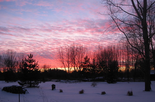 pink winter sunset sky snow clouds gold