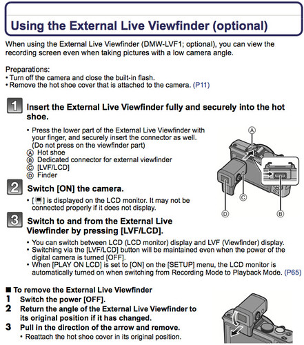Using the Panasonic DMW-LVF1 external viewfinder on the LX5, as referenced on page 196 of the Panasonic LX5 Manual (Advanced Operating Instructions)
