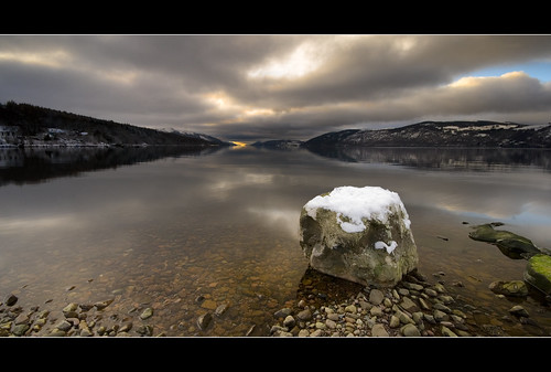 snow reflection water rock explore loch lochness dores landscapesky