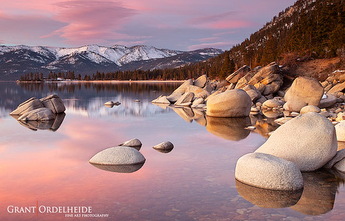 california pink trees sunset usa lake mountains reflection nature water clouds landscape snowboarding south nevada north january tahoe peaceful calm sierra boulders riding serenity lenticular heavenly northstar 2011 grantordelheide