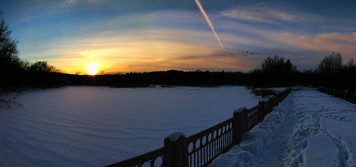 bridge winter sunset panorama snow minnesota frozen sundown pano panoramic rochester mayowood