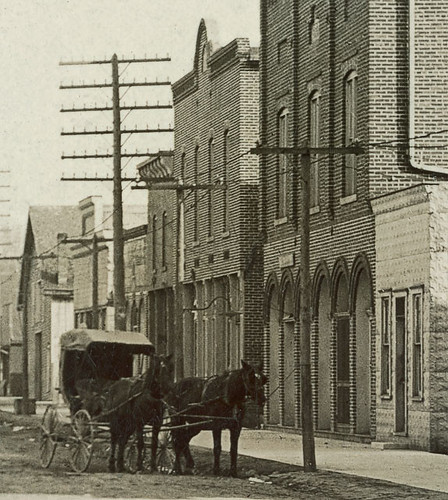 houses horses people usa signs man men history buildings walking advertising awning indiana streetscene transportation pedestrians storefronts buggy residential morgantown buggies businesses wagons morgancounty realphoto hoosierrecollections