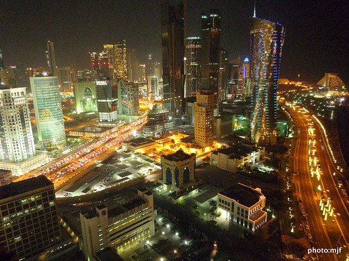 city light night buildings sheraton doha qatar westbay olympictower skascrapers