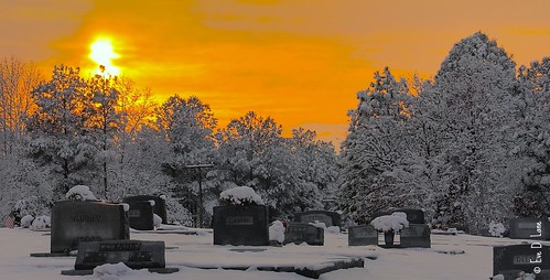 winter sunset snow ice cemetery southcarolina tombstones