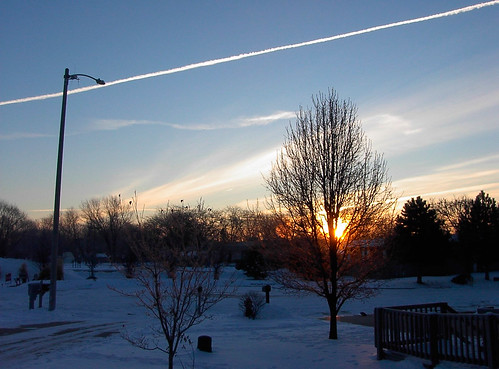 trees winter sky snow clouds mailbox sunrise illinois streetlight contrail normal