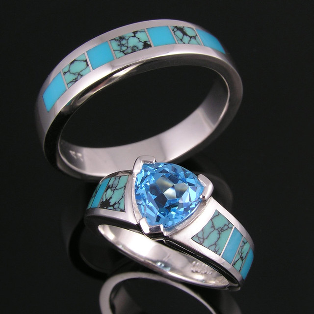 CS023M200 spiderweb turquoise wedding ring set Flickr