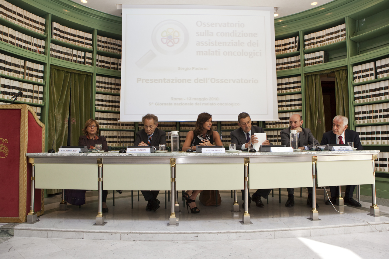 Da sinistra a destra: Carla Collicelli, Marco Venturini, Cristina Parodi, Ferruccio Fazio, Antonio Mastrapasqua, Francesco De Lorenzo - Presentazione 2° Rapporto