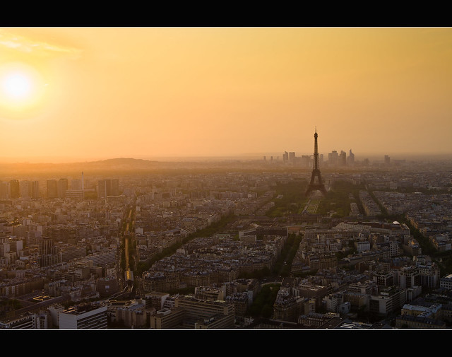 Paris sunset in gold