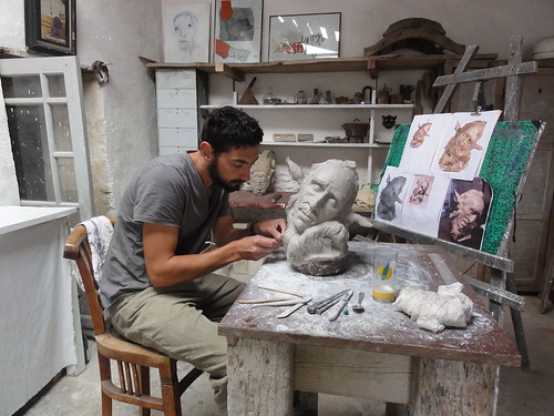 portrait man stone work studio beard french artist craft gargoyle clay workshop painter craftsman artisan sculptor skilled