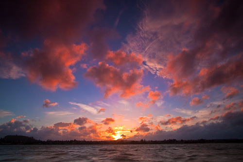 sunset sea newzealand sky cloud sun seascape color colour clouds cloudy dusk auckland colourful farmcove