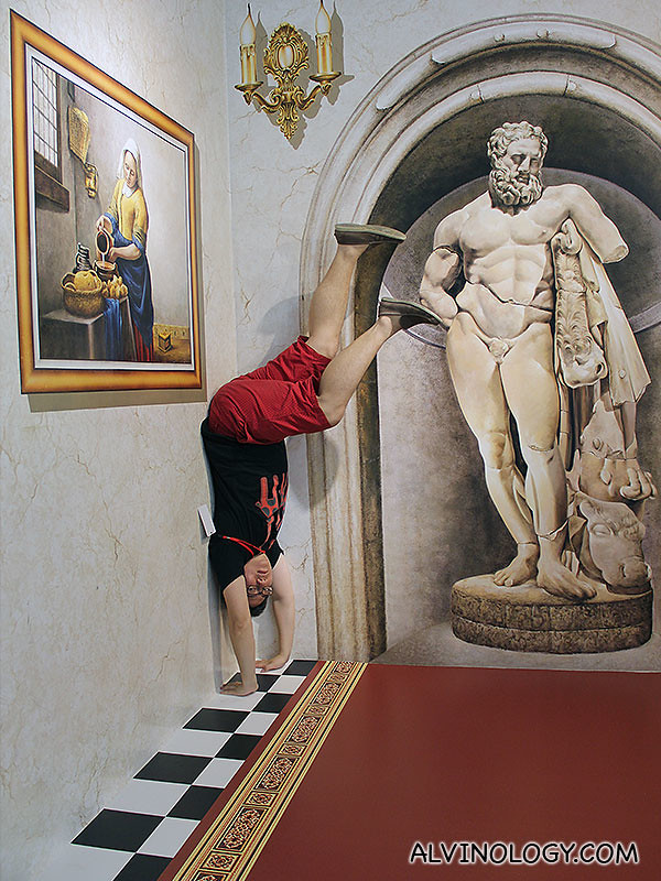 Doing a handstand in the museum 