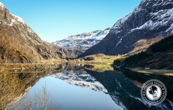 Mountain reflections in water in Norway