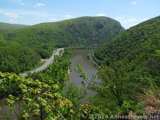 The view from the first good viewpoint on the Appalachian Trail up Mount Minsi toward the Delaware Water Gap, Delaware Water Gap National Recreation Area, Pennsylvania
