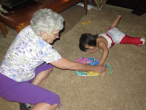 Grammie "playing" a Hello Kitty themed version of Trouble with Dani.