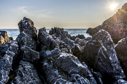 sea seascape ascea cilento italy rocks sun sunset sunrise